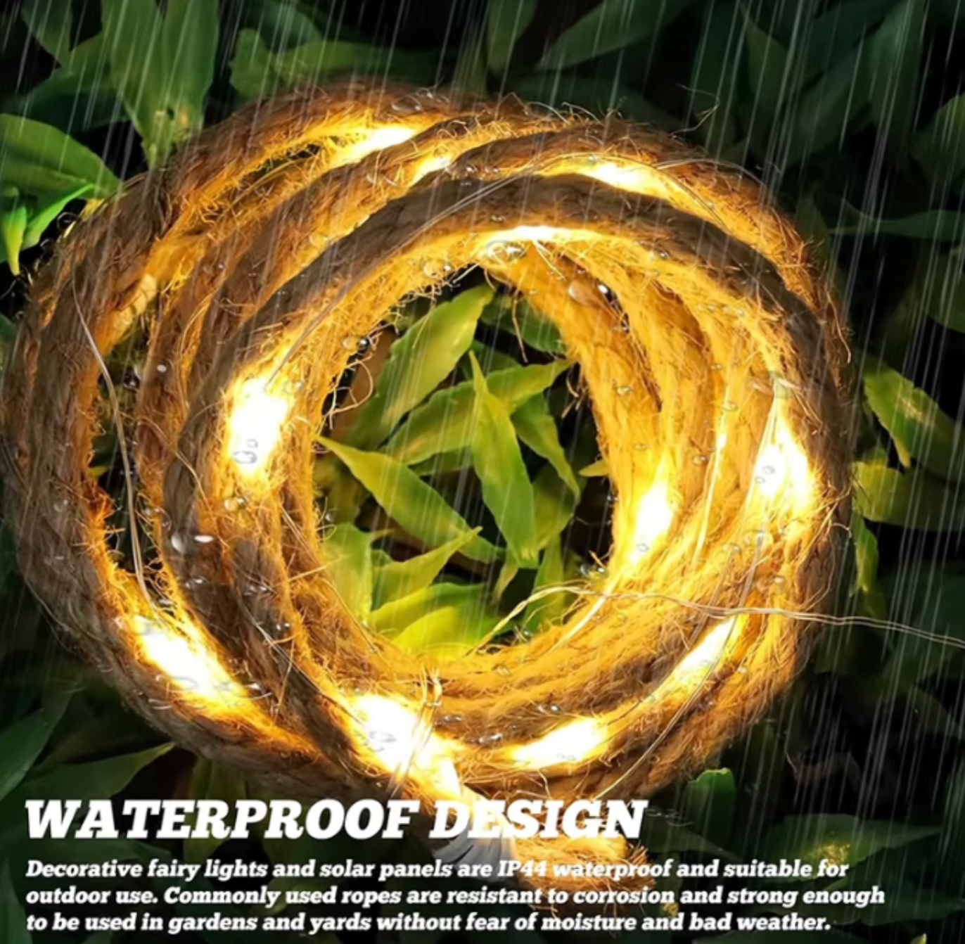 Nautical Solar Rope | 23ft Hand-Woven Hemp String Lights | 50 Integrated LEDs