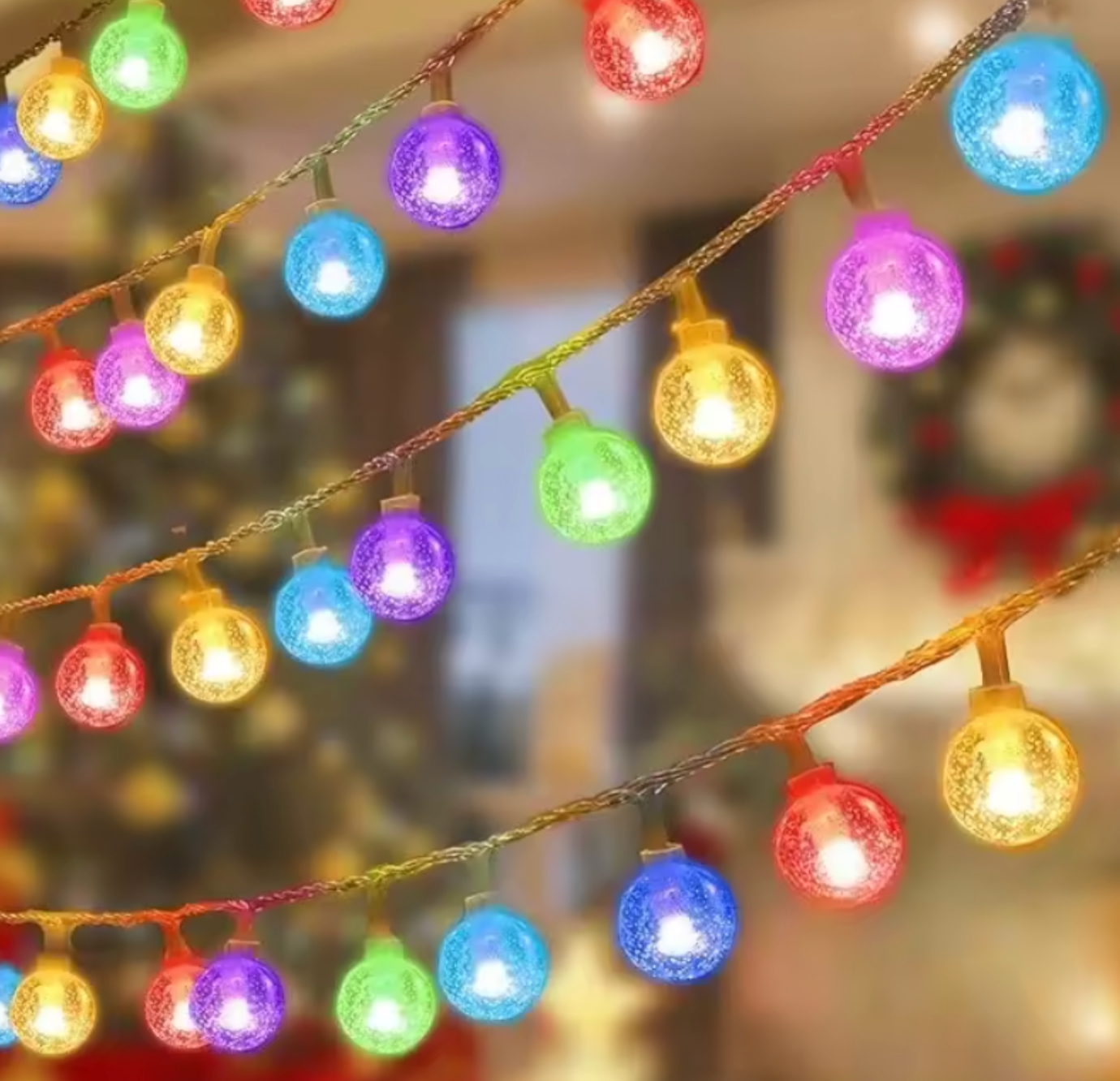 LED Bubble Sphere String Lights | Warm, Blue, or Multi-Color Decorative Indoor Lighting