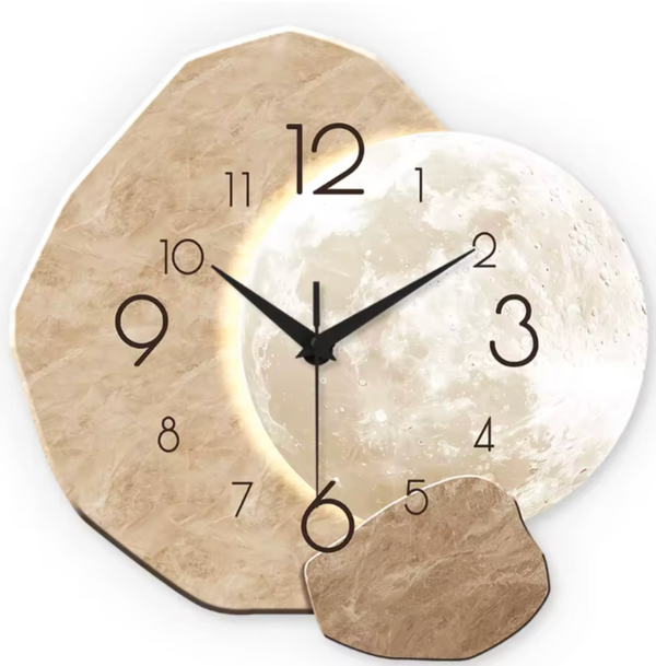 Silent Moon Wood Clock | No-Tick Quartz Movement & Artisan Wooden Frame