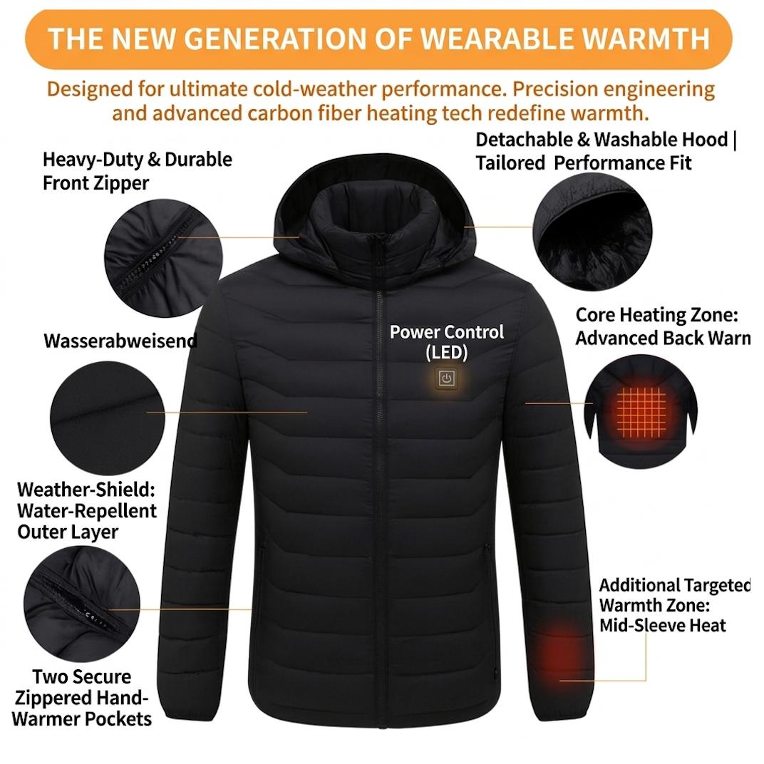 3-Zone Heated Puffer Jacket with Triple-Heat Control & Weather-Resistant Shell