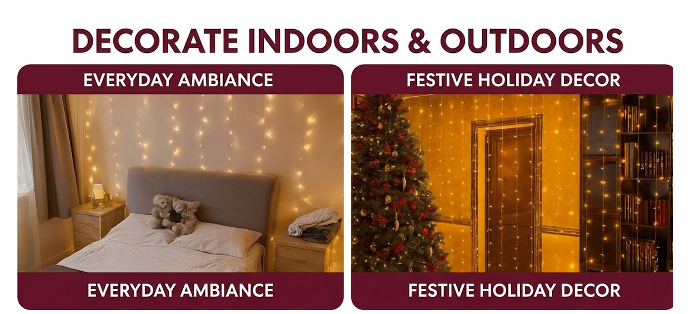Celestial Curtain Lights | 300 LED | 10ft x 10ft | 8 Lighting Modes, Remote Control & Smart Timer