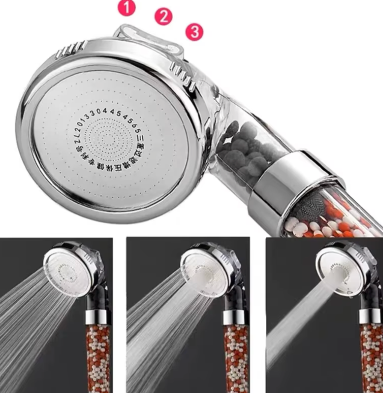 3-Funktions-Hochdruck-Spa-Duschkopf | Anionenfiltration & Wassersparend | Handbrause mit Regeneffekt