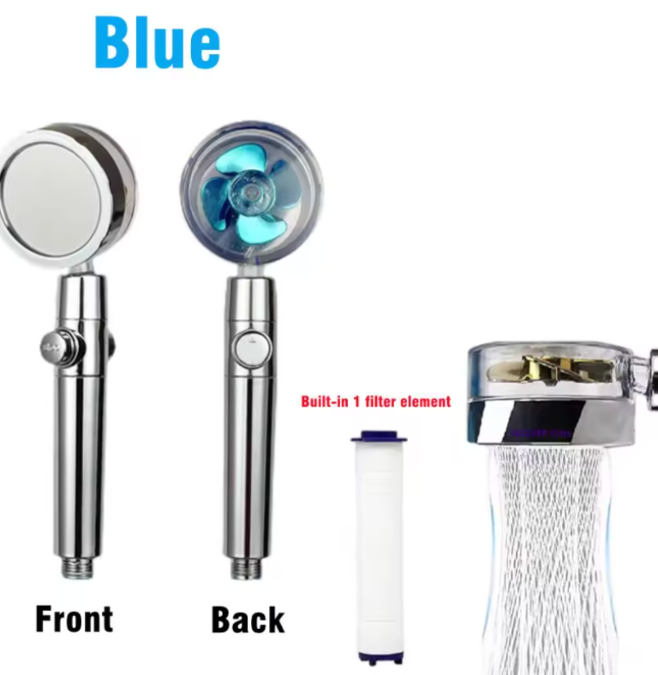 360° Turbo High-Pressure Shower Head | Integrated Water-Saving Filter | Handheld with One-Touch Stop Button