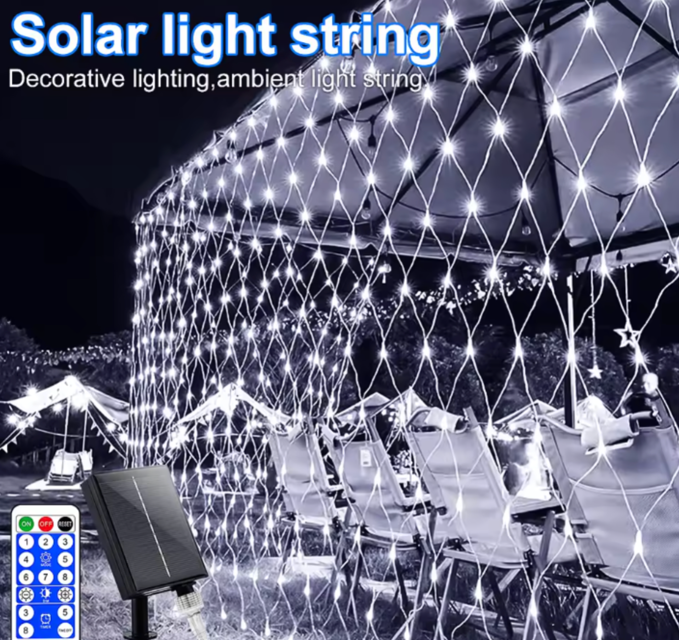 Solar LED Net Lights | Outdoor Mesh Garden & Patio Lighting | Remote Control & Multi-Mode Decor