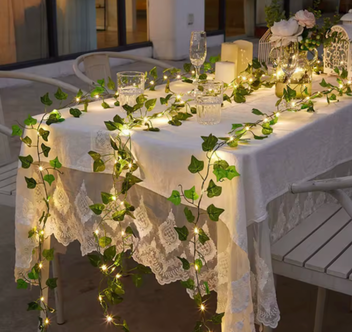 Solar LED Ivy String Lights | Green Leaf Garland | Garden, Patio & Outdoor Decor