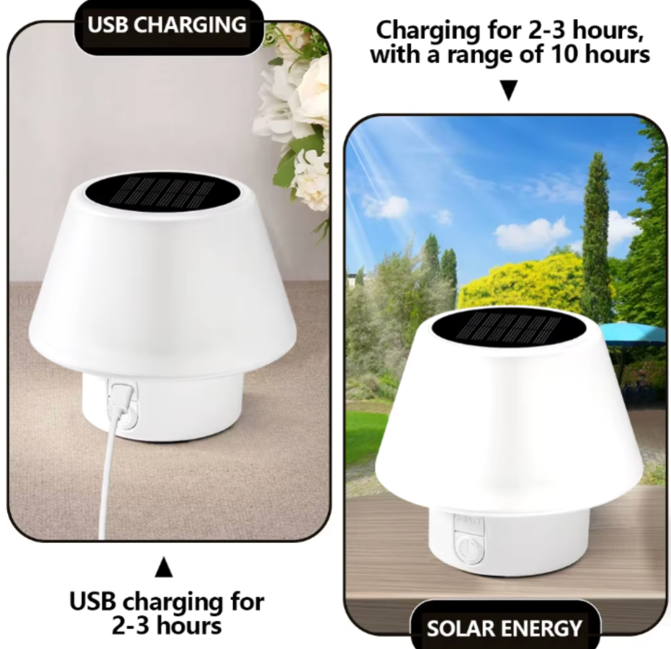 Solar LED Outdoor Table Lamp | Portable Camping & Garden Light | Dual USB & Solar Charging