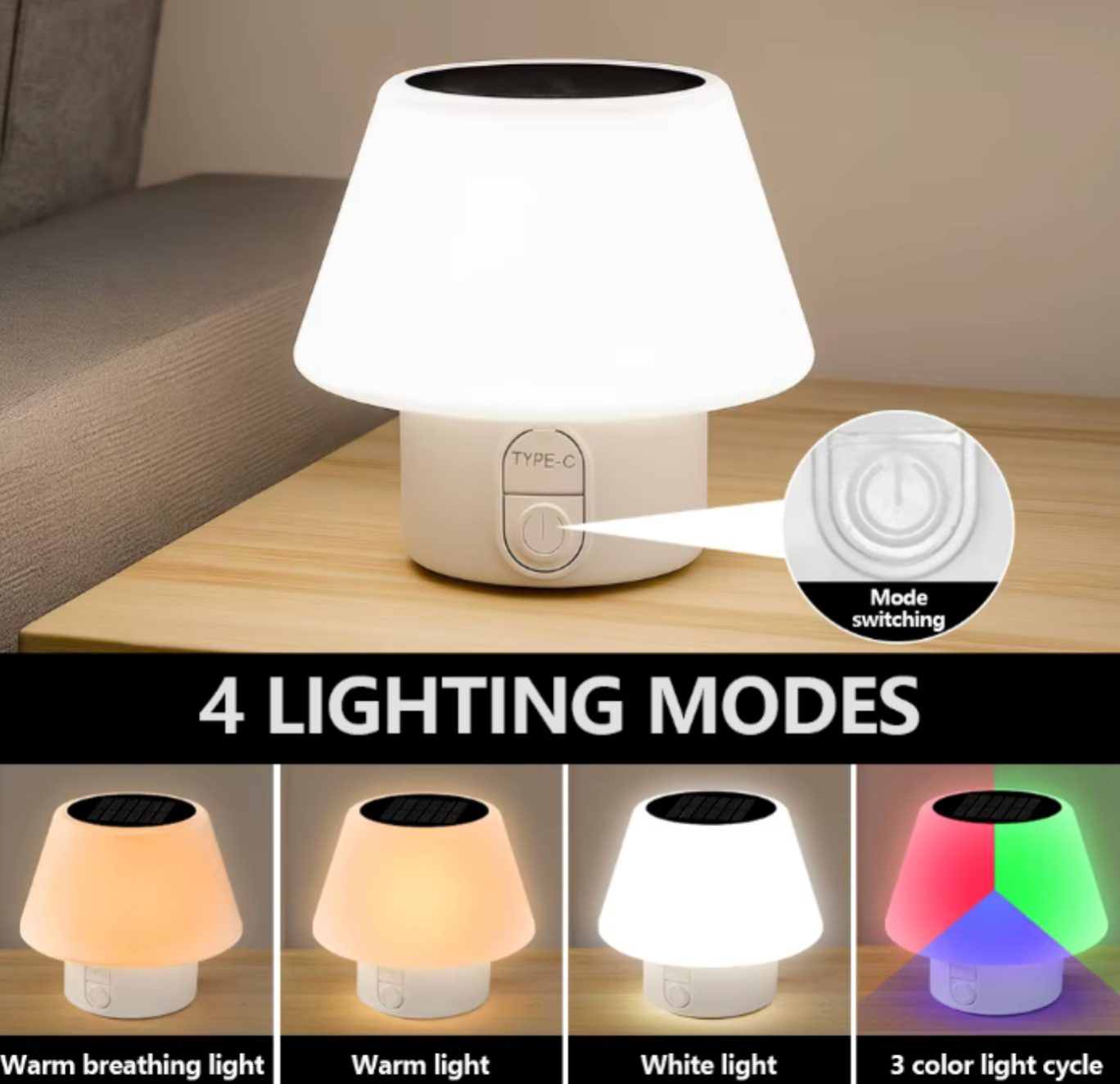 Solar LED Outdoor Table Lamp | Portable Camping & Garden Light | Dual USB & Solar Charging