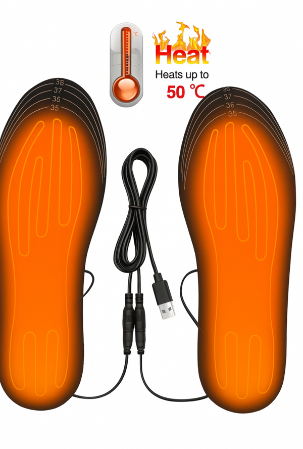USB Heated Insoles | Washable Thermal Shoe Inserts | Trimmable Fit (104–122°F)