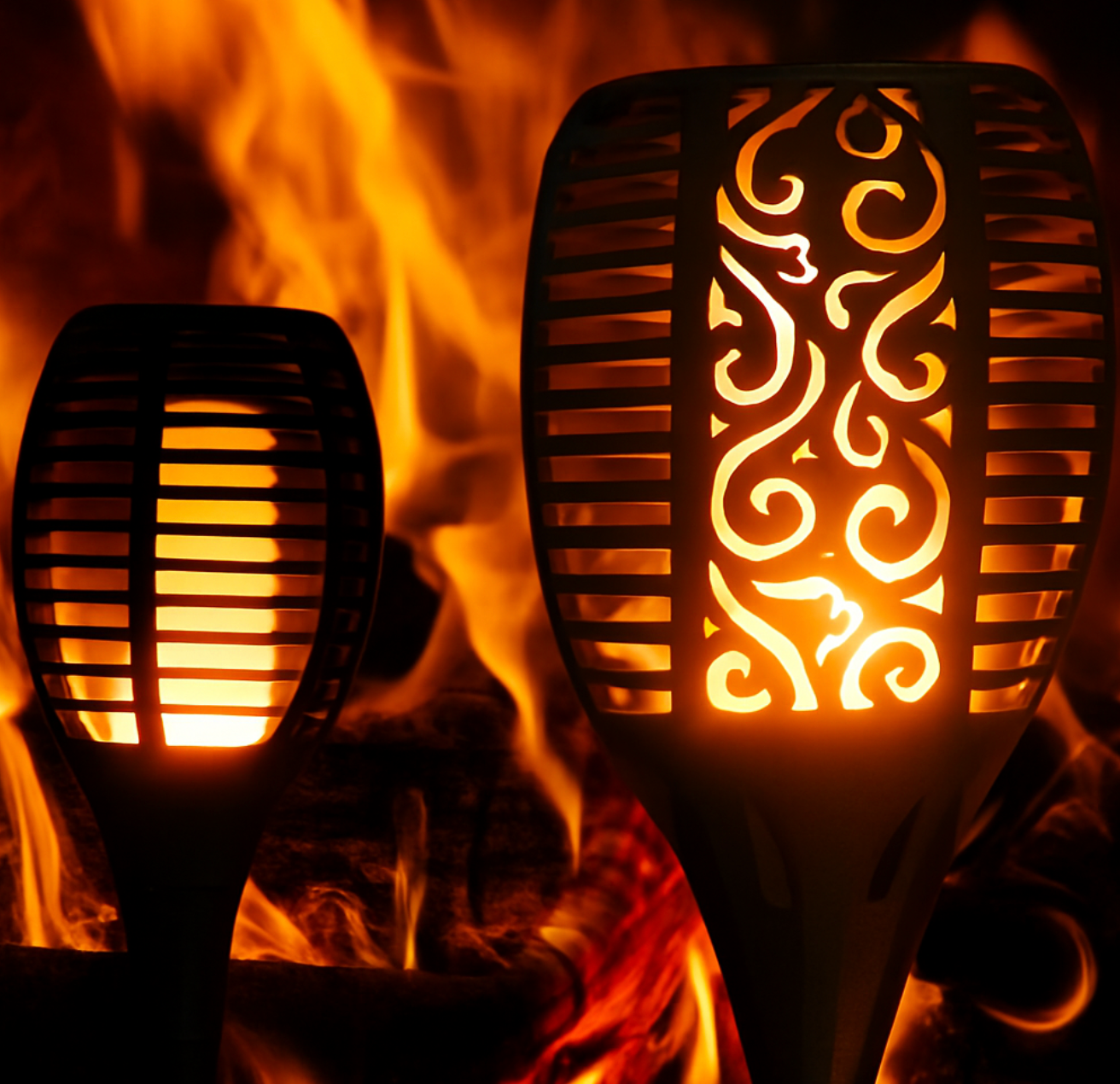 Solar LED Garden Torches | 2-Pack Warm Flame Effect | IP65 Waterproof Outdoor Stakes (350 Lumens)