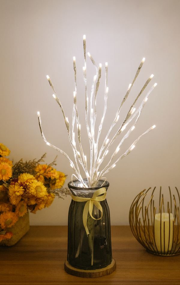 28" LED Birch Branch Lights | 20 Warm White LEDs | Battery Powered & Bendable Decor