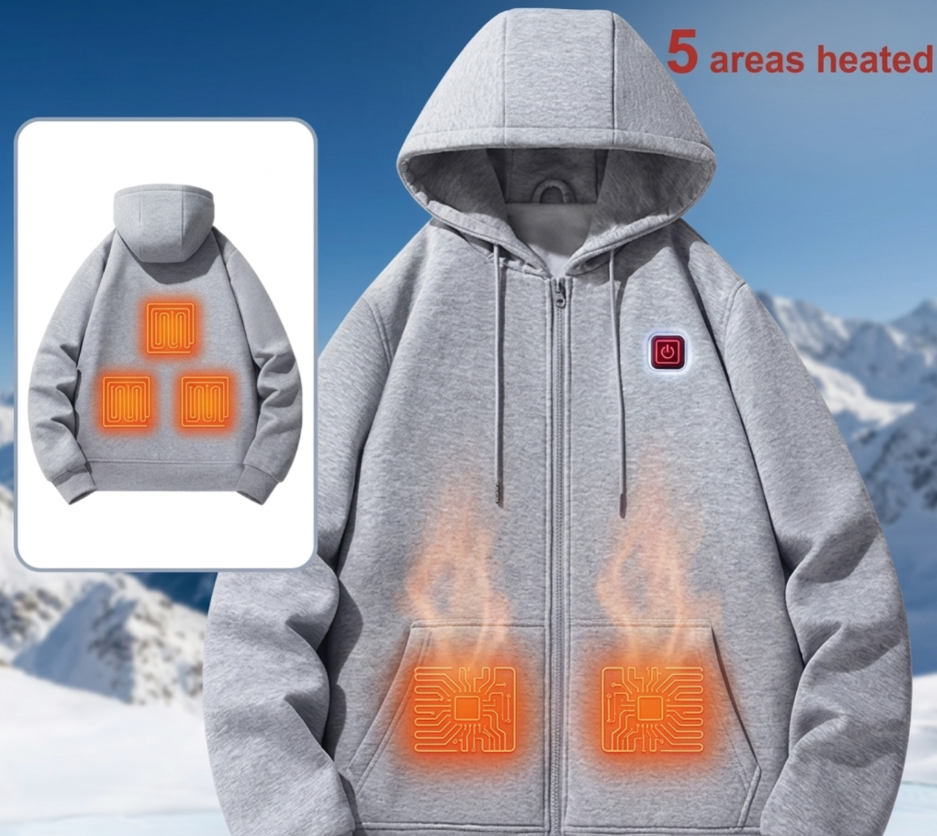 Heated Zip-Up Hoodie | 3 Adjustable Heat Settings | USB-Powered Thermal Warming Hoodie