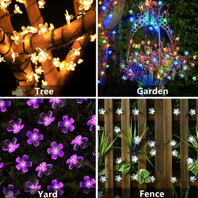Solar Flower LED String Lights | IP65 Waterproof Fairy Lights | Garden & Outdoor Landscape Decor