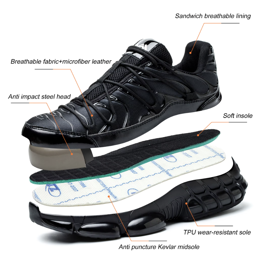 Safety Sneaker | Lightweight Steel Toe & Kevlar Puncture-Resistant Sole | Breathable Mid-Cut Work Shoe