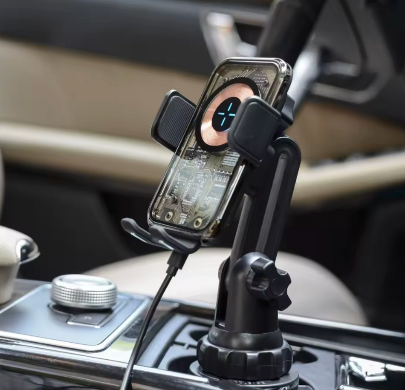 Wireless Car Charger Cup Holder Mount | Durable Adjustable Clamp | Fast Charging Smartphone Cradle for Cars