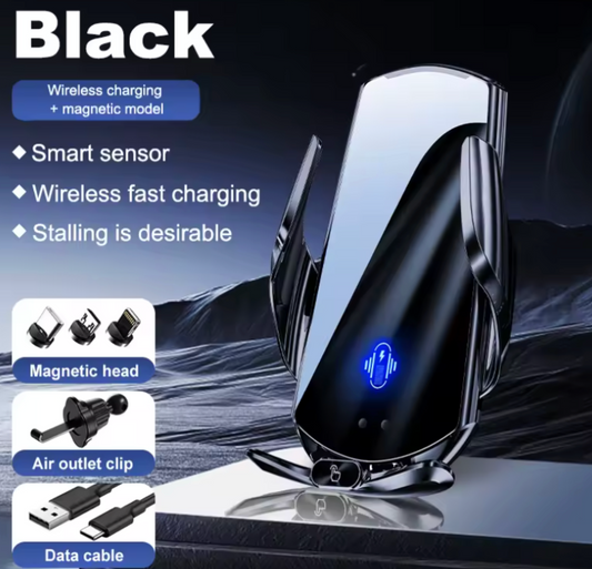 Auto-Clamping Car Phone Mount | Qi Wireless Fast Charging | Quick-Release Universal Dashboard & Vent Holder