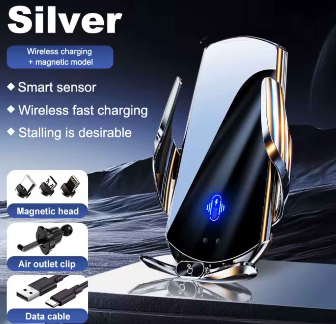 Auto-Clamping Car Phone Mount | Qi Wireless Fast Charging | Quick-Release Universal Dashboard & Vent Holder