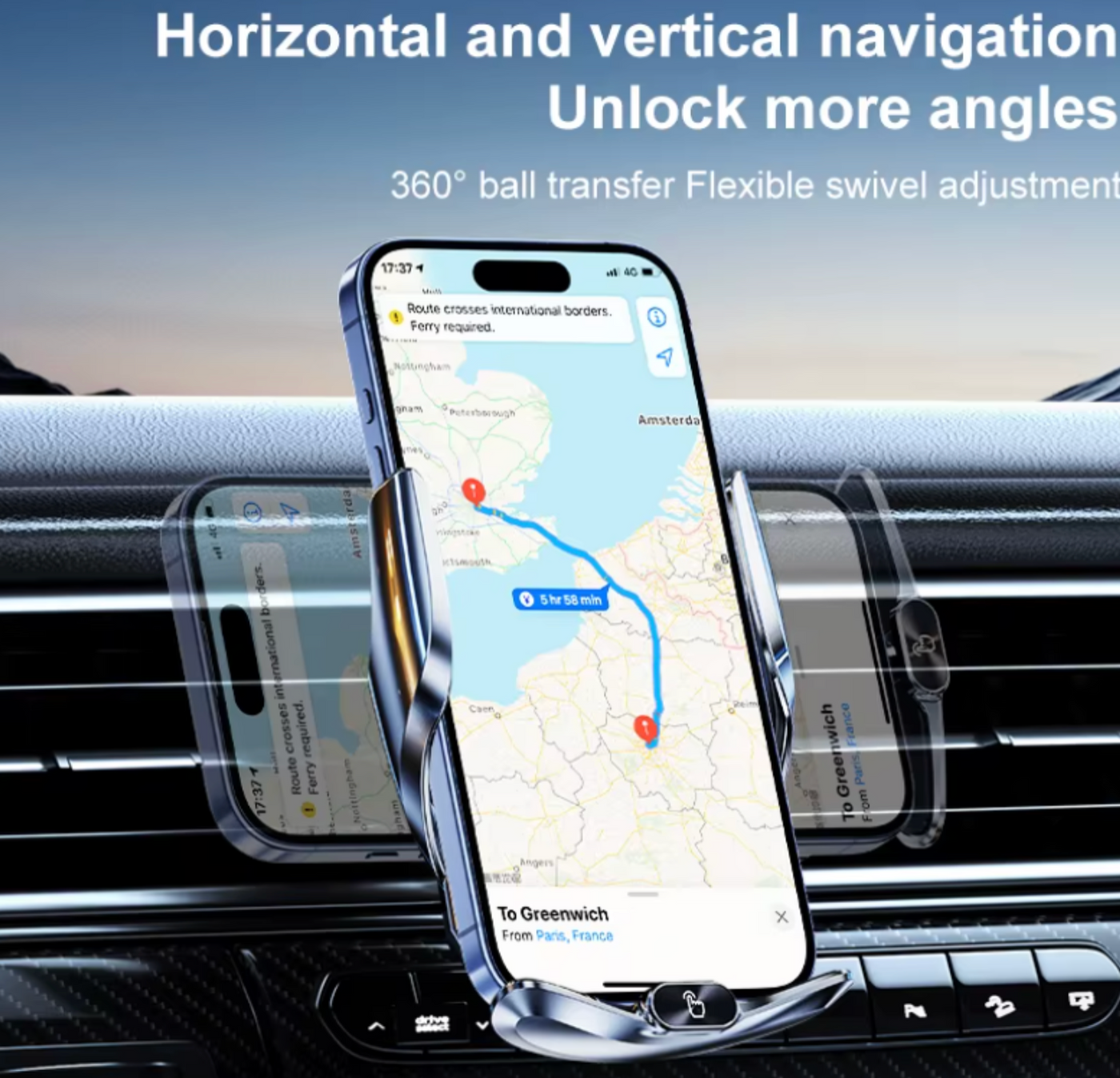 Auto-Clamping Car Phone Mount | Qi Wireless Fast Charging | Quick-Release Universal Dashboard & Vent Holder