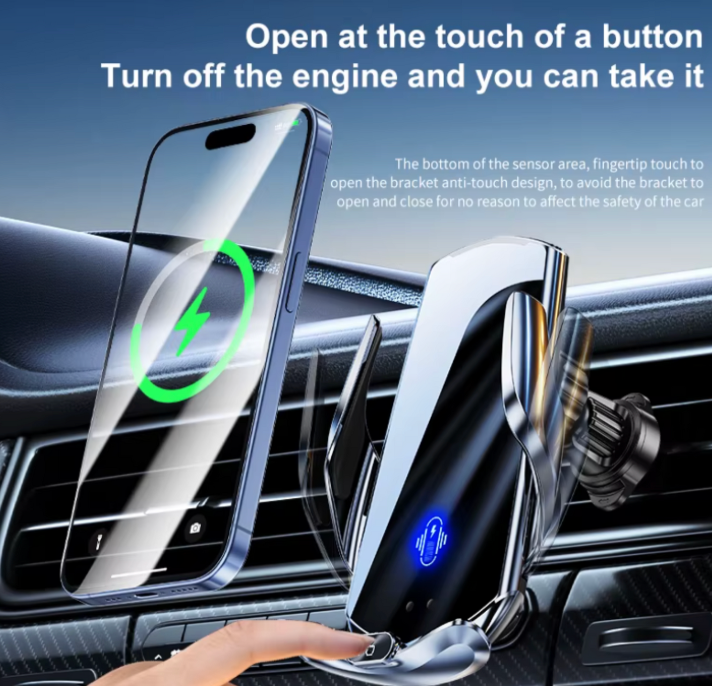 Auto-Clamping Car Phone Mount | Qi Wireless Fast Charging | Quick-Release Universal Dashboard & Vent Holder