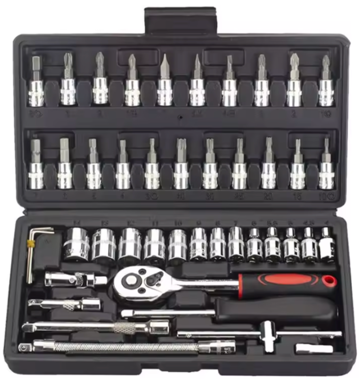 46-Piece Ratchet Wrench Set | 1/4-Inch Socket & Bit Collection | Precision Extension Bars & Hardware Kit