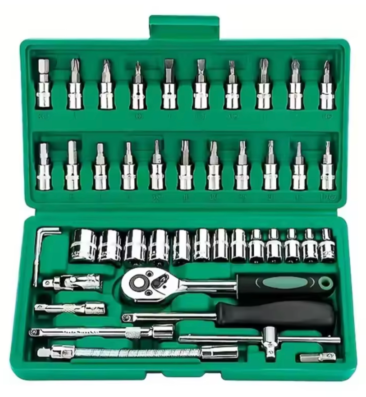 46-Piece Ratchet Wrench Set | 1/4-Inch Socket & Bit Collection | Precision Extension Bars & Hardware Kit
