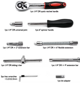 46-Piece Ratchet Wrench Set | 1/4-Inch Socket & Bit Collection | Precision Extension Bars & Hardware Kit