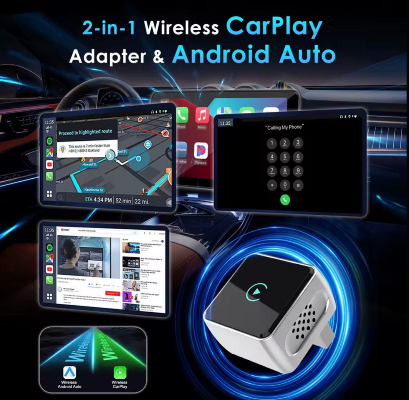 Wireless CarPlay & Android Auto Adapter | Plug & Play Universal Dongle | USB & USB-C Connectivity for iPhone & Android