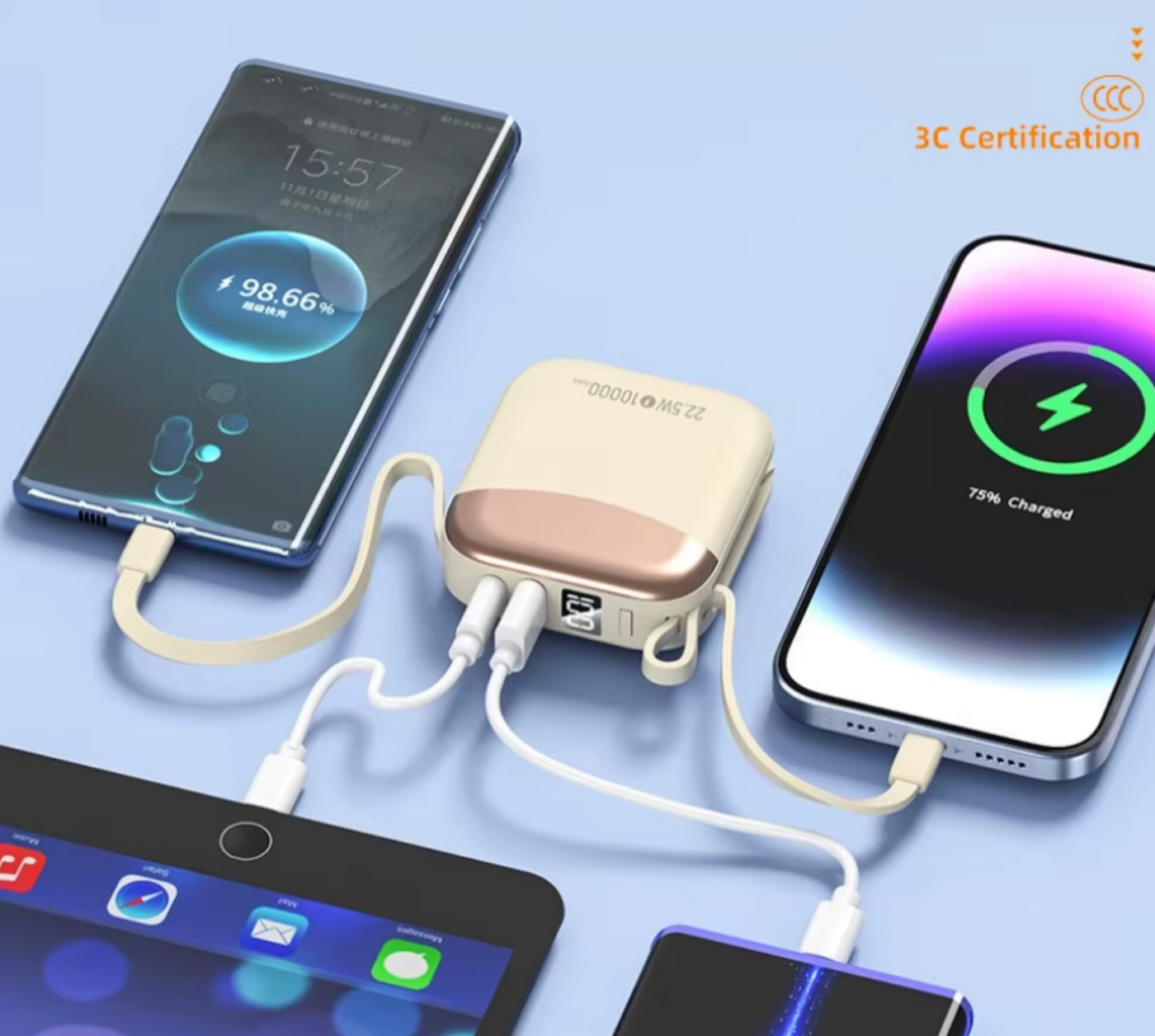 Mini Power Bank 10,000 mAh | 66W Ultra-Fast Charging | USB-C Portable Battery & Pocket-Sized Power Bank