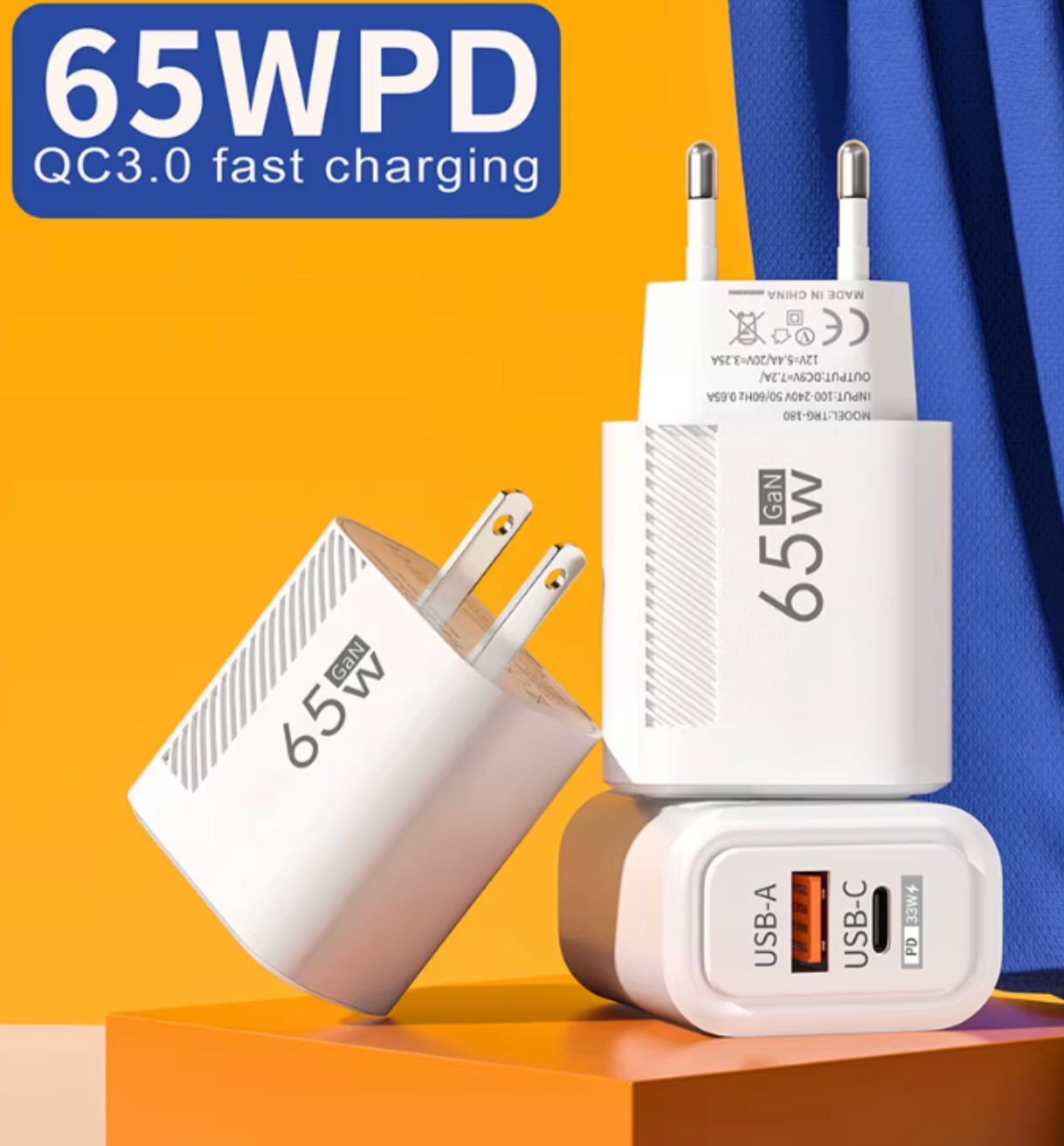 USB-C Dual Port Fast Charger | Quick Charge 3.0 Wall Adapter | High-Speed Power for Smartphones & Tablets