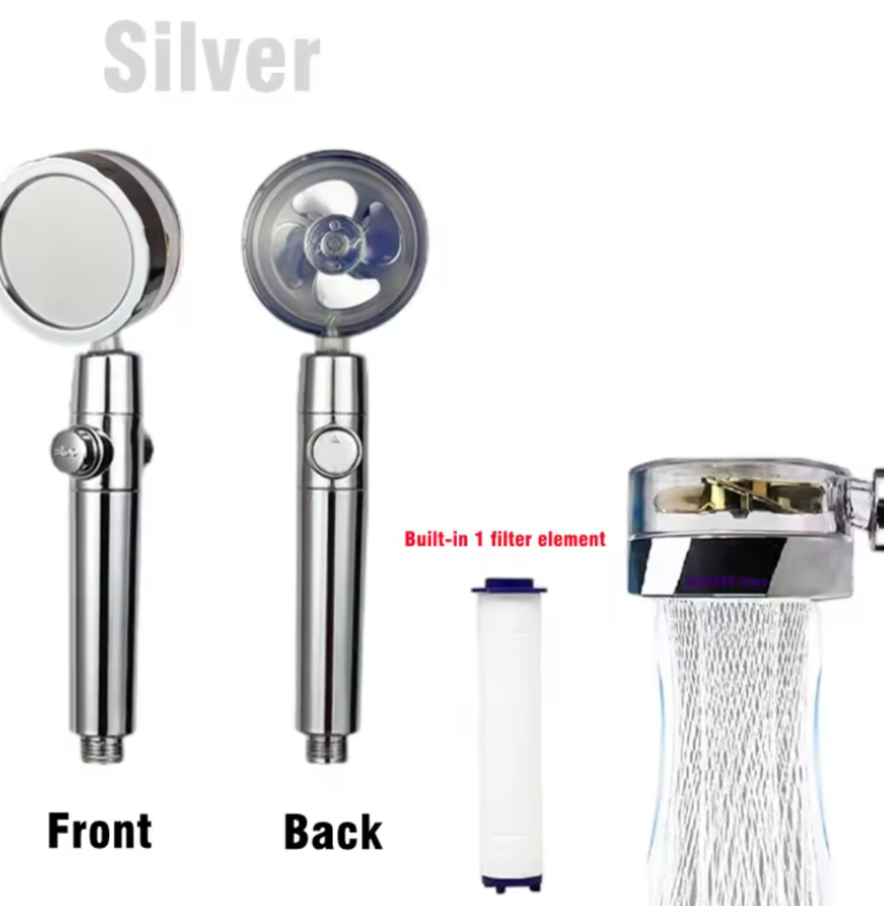 360° Turbo High-Pressure Shower Head | Integrated Water-Saving Filter | Handheld with One-Touch Stop Button