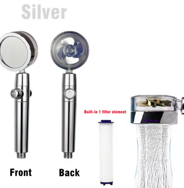 360° Turbo High-Pressure Shower Head | Integrated Water-Saving Filter | Handheld with One-Touch Stop Button