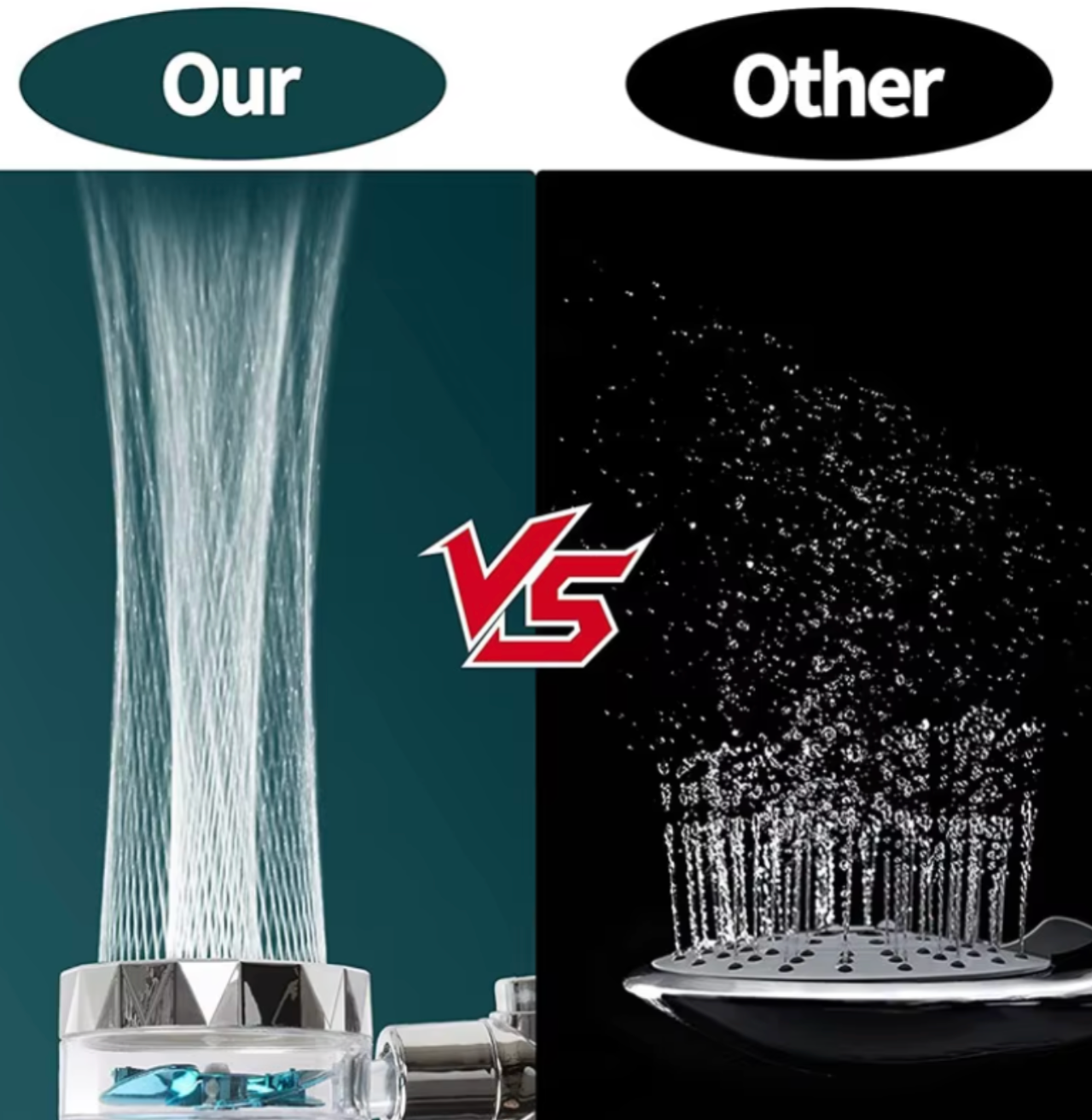 360° Turbo High-Pressure Shower Head | Integrated Water-Saving Filter | Handheld with One-Touch Stop Button