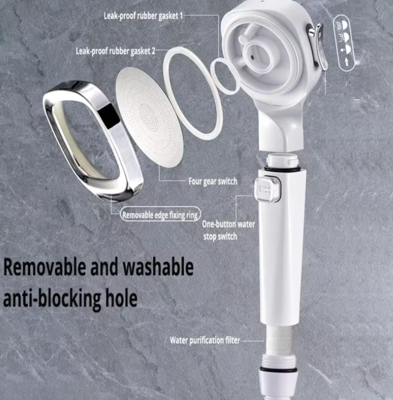 3-Mode High-Pressure Shower Head | Water-Saving Handheld Sprayer | One-Touch Stop & Flow Control