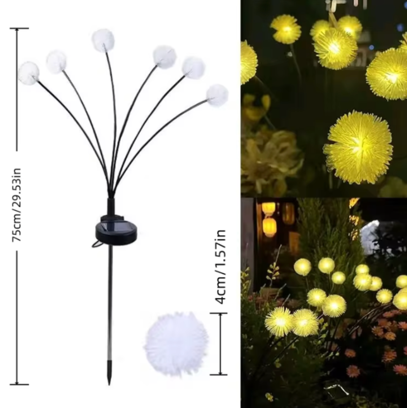 Solar Dandelion Garden Light | 6 LED Heads & Lawn Stake | Outdoor Landscape & Pathway Decor