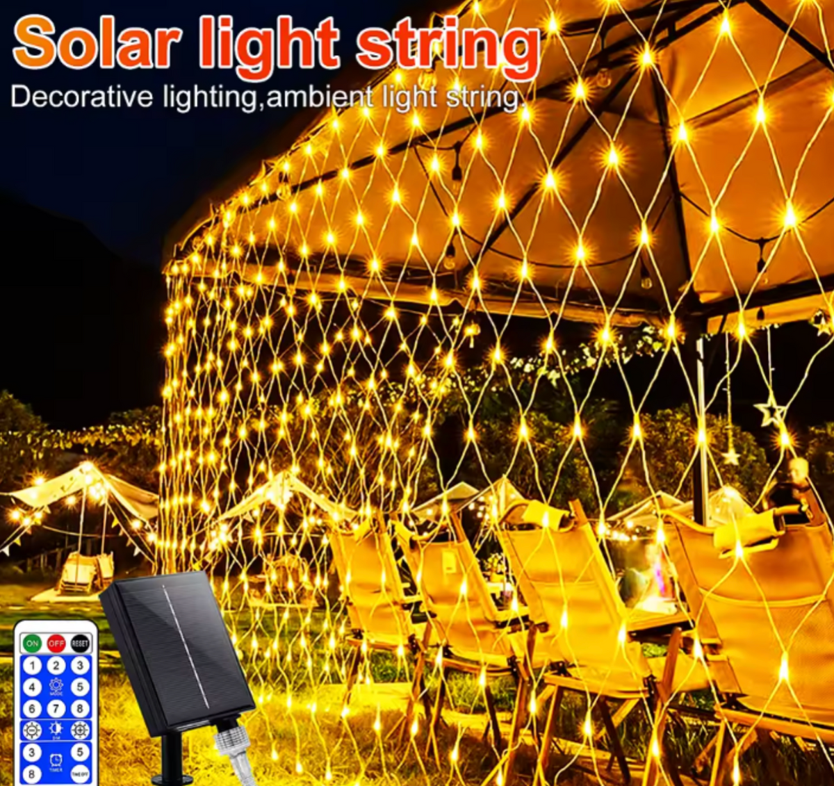Solar LED Net Lights | Outdoor Mesh Garden & Patio Lighting | Remote Control & Multi-Mode Decor