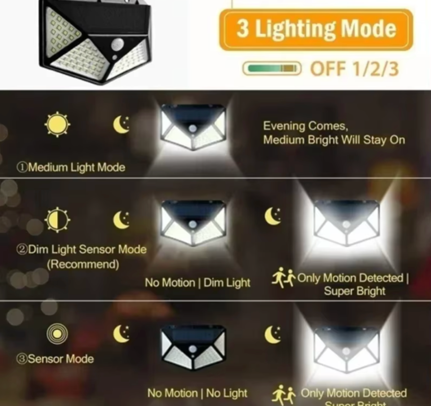 Solar LED Wall Light | Motion Sensor & IP65 Waterproof | Outdoor Security & Pathway Light