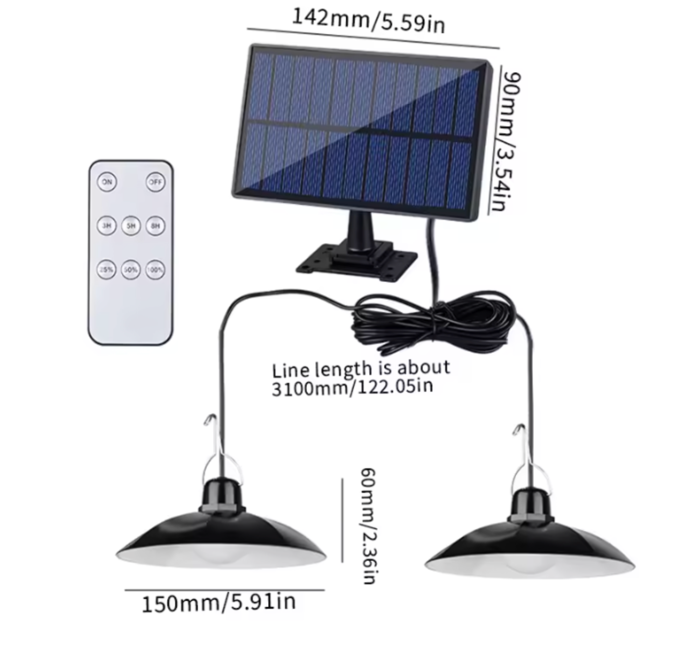 Solar LED Pendant Light | Single or Double Head Hanging Lamp | Remote Control & Outdoor IP65