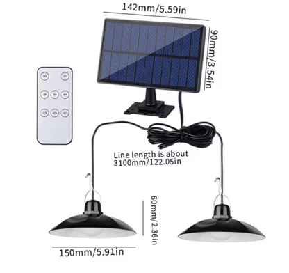 Solar LED Pendant Light | Single or Double Head Hanging Lamp | Remote Control & Outdoor IP65