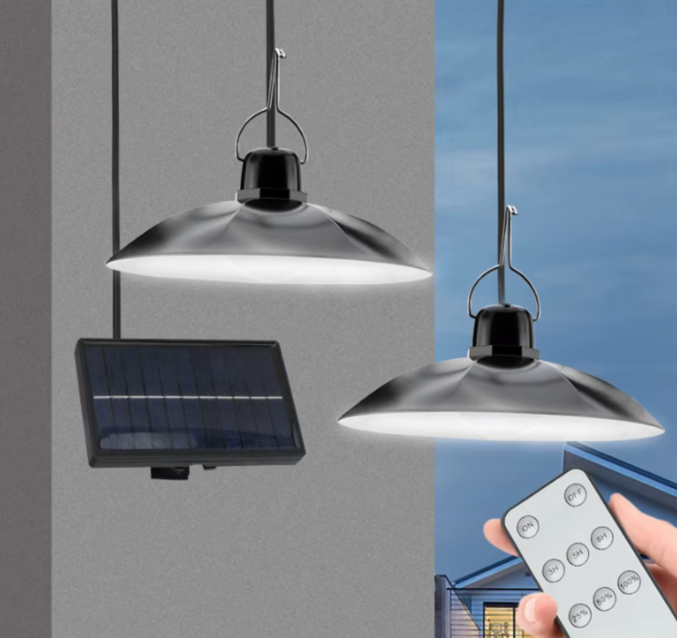 Solar LED Pendant Light | Single or Double Head Hanging Lamp | Remote Control & Outdoor IP65