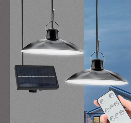 Solar LED Pendant Light | Single or Double Head Hanging Lamp | Remote Control & Outdoor IP65