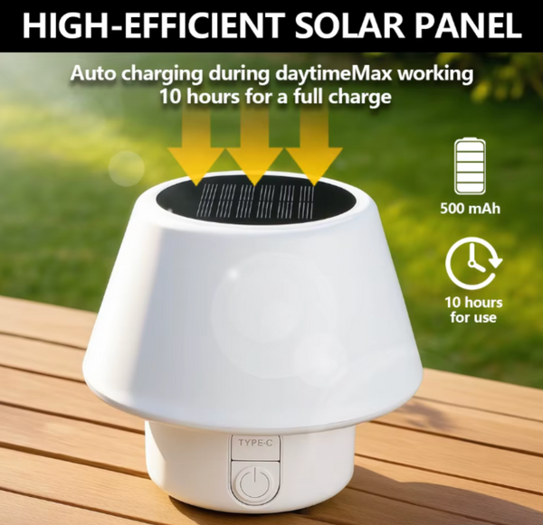Solar LED Outdoor Table Lamp | Portable Camping & Garden Light | Dual USB & Solar Charging