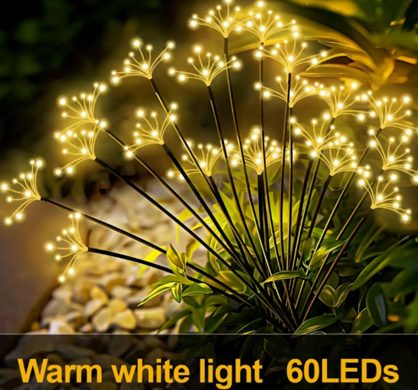 Solar LED Firework Light | 60 Warm White LEDs | Flexible Outdoor Garden Sparkle Decor