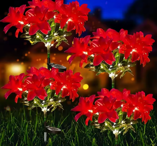 Solar LED Christmas Star Flower Light | Decorative Garden Stake | Outdoor Holiday Landscape Decor