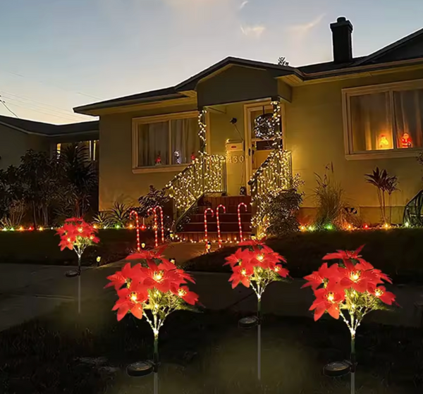 Solar LED Christmas Star Flower Light | Decorative Garden Stake | Outdoor Holiday Landscape Decor