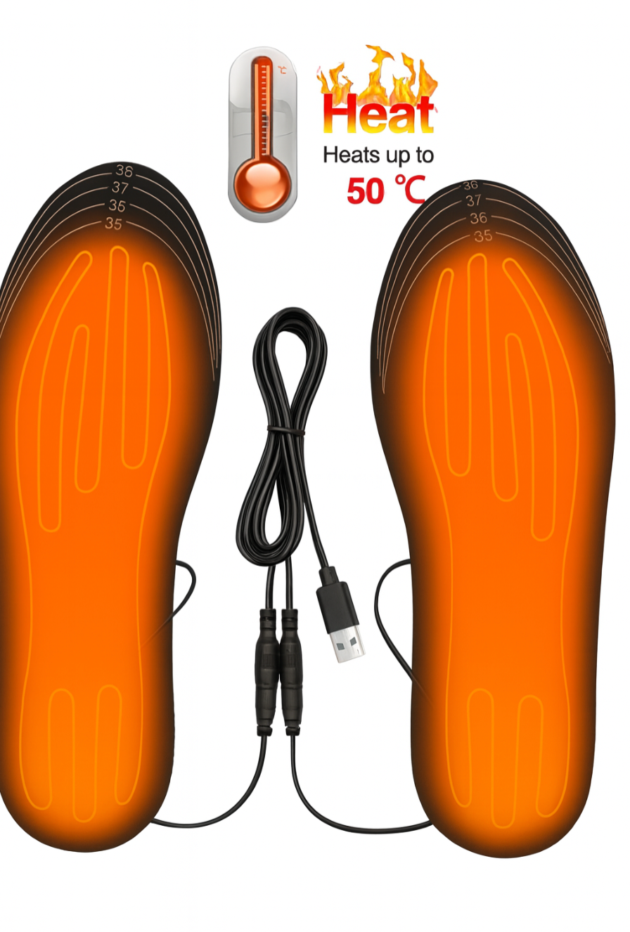 USB Heated Insoles | Washable Thermal Shoe Inserts | Trimmable Fit (104–122°F)