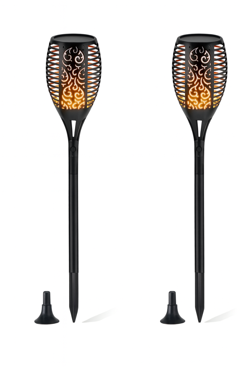 Solar LED Garden Torches | 2-Pack Warm Flame Effect | IP65 Waterproof Outdoor Stakes (350 Lumens)