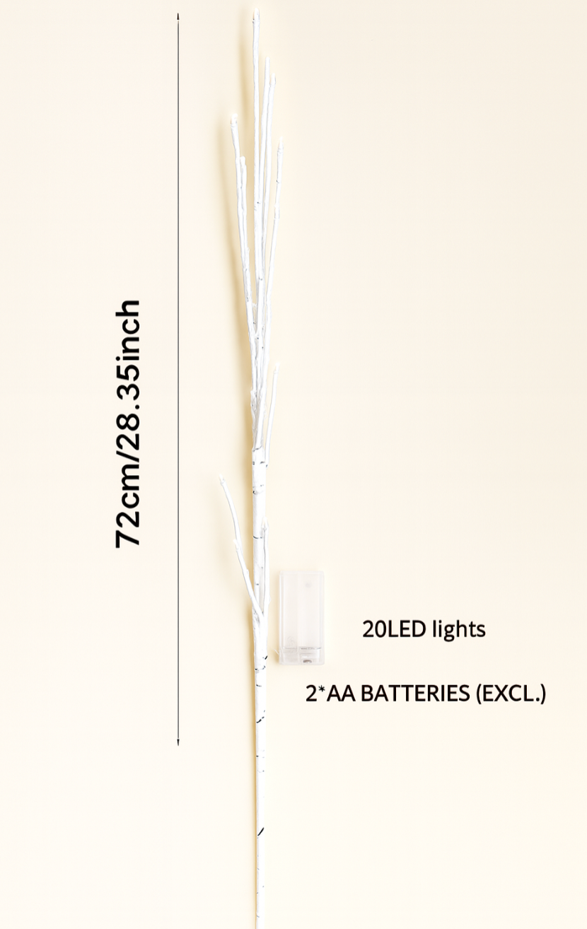 28" LED Birch Branch Lights | 20 Warm White LEDs | Battery Powered & Bendable Decor