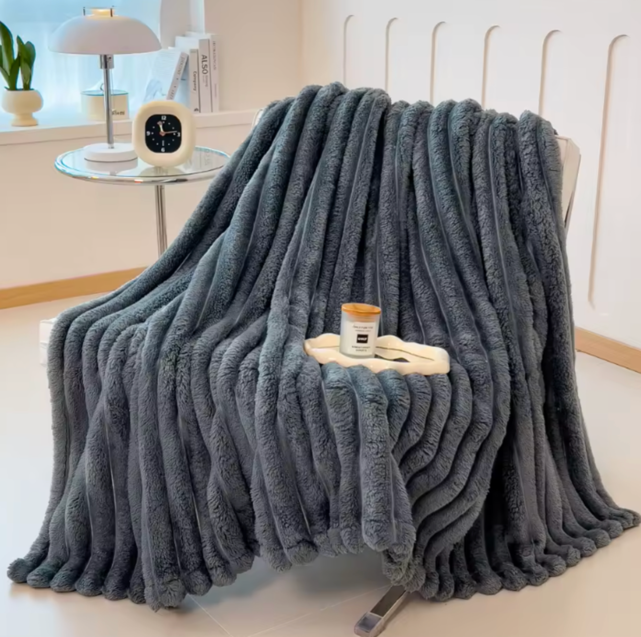 Wide-Stripe Plush Throw Blanket | Soft Cozy Blanket for Couch & Bed | 5 Sizes
