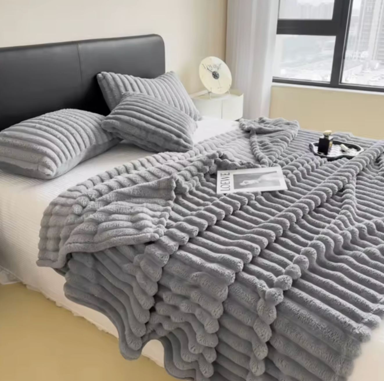 Wide-Stripe Plush Throw Blanket | Soft Cozy Blanket for Couch & Bed | 5 Sizes