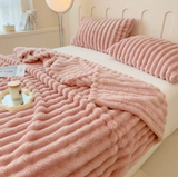 Wide-Stripe Plush Throw Blanket | Soft Cozy Blanket for Couch & Bed | 5 Sizes