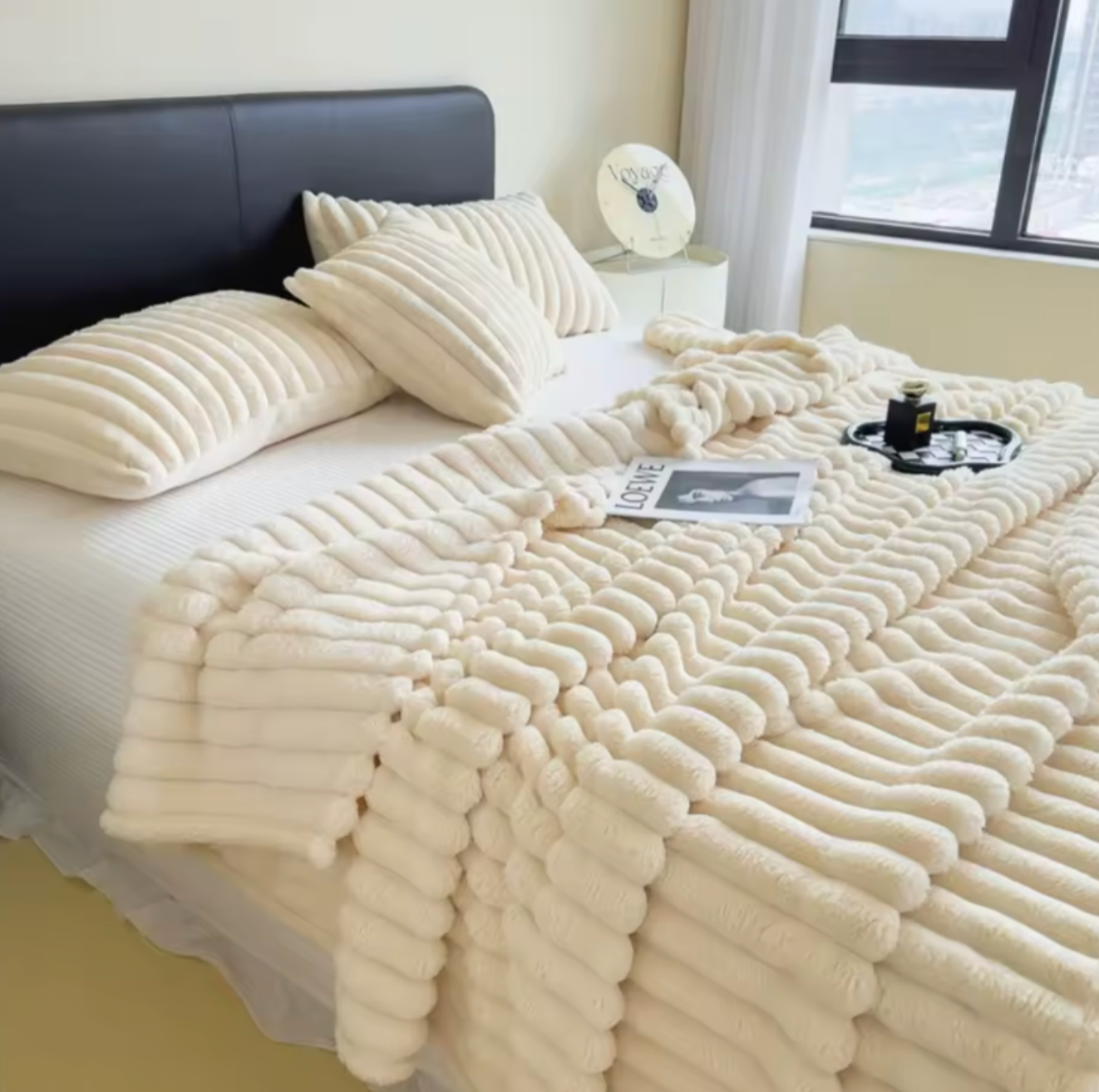 Wide-Stripe Plush Throw Blanket | Soft Cozy Blanket for Couch & Bed | 5 Sizes